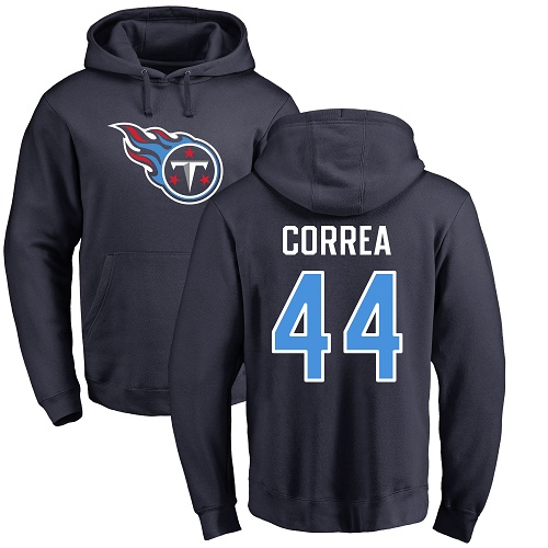 Tennessee Titans Men Navy Blue Kamalei Correa Name and Number Logo NFL Football 44 Pullover Hoodie Sweatshirts